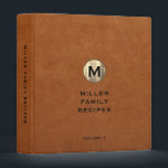 Sable Leather Gold Monogram Family Recipe Binder<br><div class="desc">Modern recipe binder features a minimal design in sable brown leather print. Custom family name presented in the centre in stylish simple font with a complimentary minimal monogram medallion. Shown with a custom name and monogram initial on the front in modern typography, this personalized family recipe binder is designed with...</div>