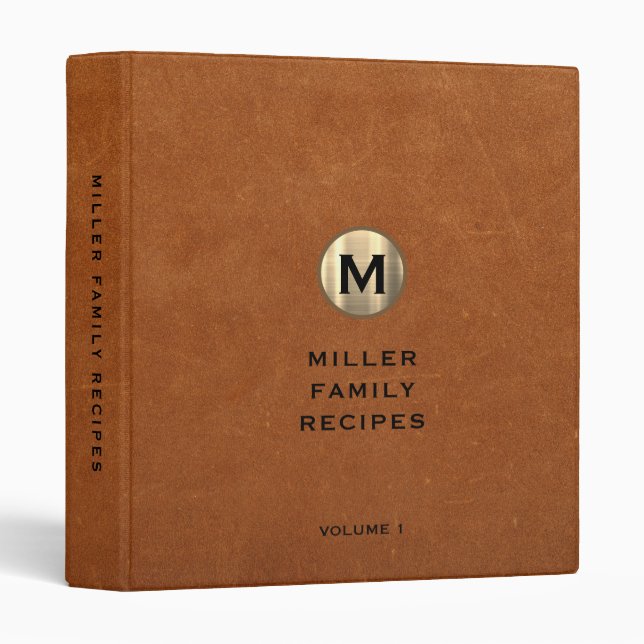 Sable Leather Gold Monogram Family Recipe Binder (Front/Spine)