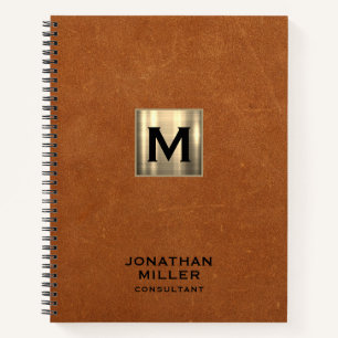Sable Leather Gold Monogram Notebook