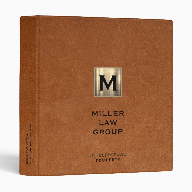 Sable Leather Luxury Gold Initial Logo Binder (Front/Spine)