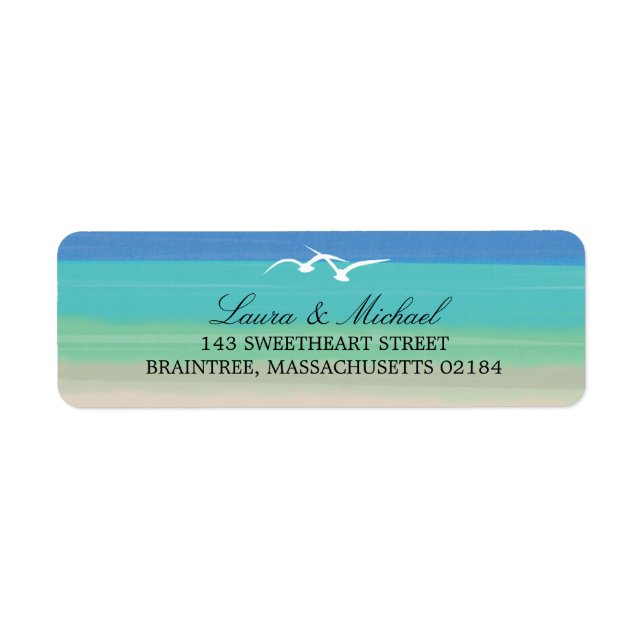 Sable, mer et mouettes | Adresse de retour (Devant)