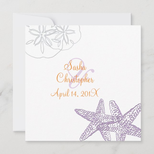 Sable+Mer/violet+Orange/ Mariage Invitations (Devant)