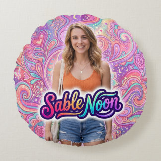 Sable Noon Beauty Pose #1 With Colourful Backgroun Round Pillow