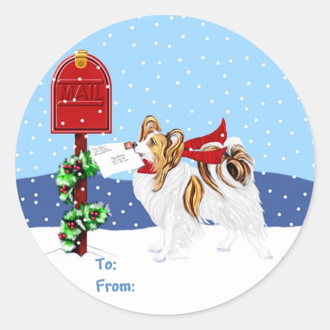 Sable Papillon Christmas Mail Classic Round Sticker (Front)