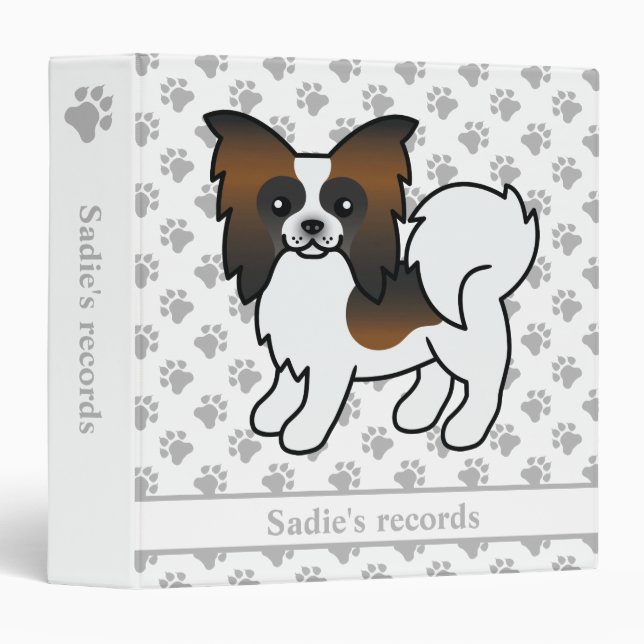 Sable Papillon Cute Cartoon Dog & Text Binder (Front/Spine)