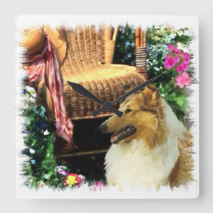 Sable Rough Collie Art Square Wall Clock