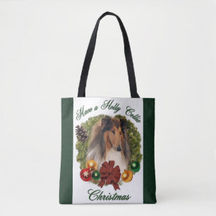 Sable Rough Collie Christmas Tote Bag