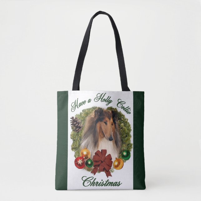 Sable Rough Collie Christmas Tote Bag (Front)