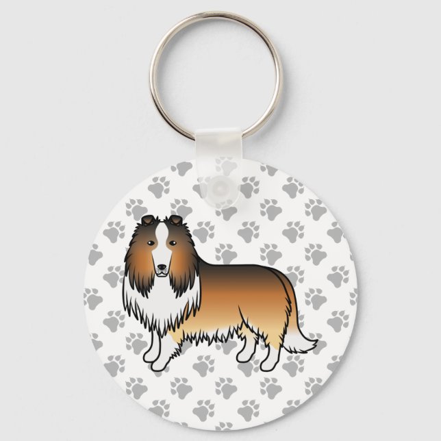 Sable Rough Collie Cute Cartoon Dog Keychain (Front)