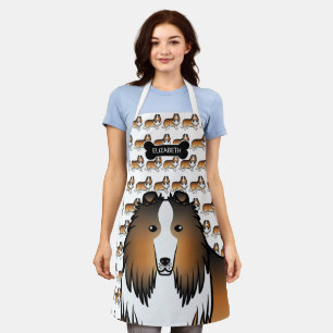 Sable Rough Collie Cute Cartoon Dog & Name Apron