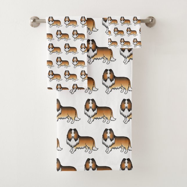 Sable Rough Collie Cute Cartoon Dog Pattern Bath Towel Set (Insitu)