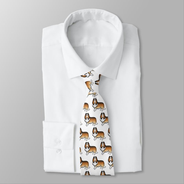 Sable Rough Collie Cute Cartoon Dog Pattern Tie (Tied)