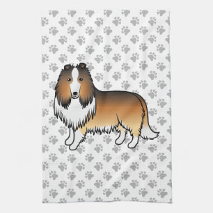 Sable Rough Collie Cute Cartoon Dog & Paws Kitchen Towel