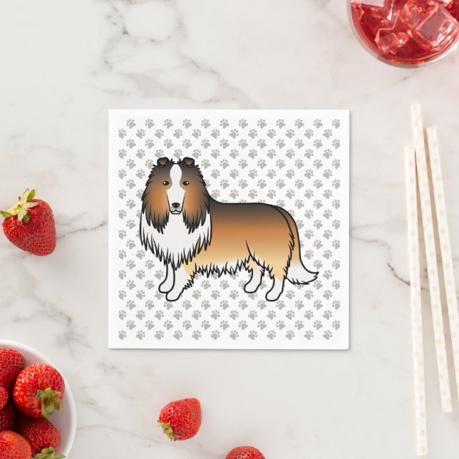 Sable Rough Collie Cute Cartoon Dog & Paws Napkin (Insitu)