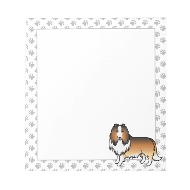 Sable Rough Collie Cute Cartoon Dog & Paws Notepad (Front)