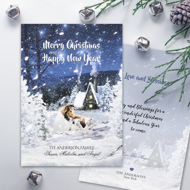 Sable Rough Collie & Lamb in Snow - Christmas Card (Creator Uploaded)