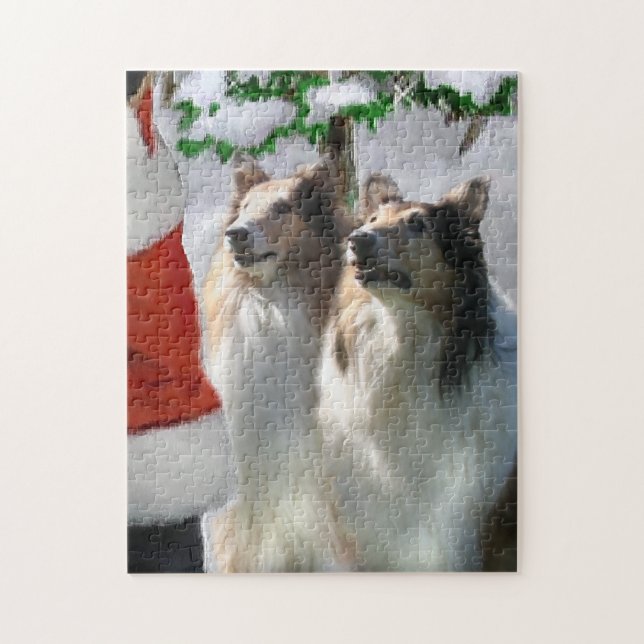 Sable Rough Collies With Santa Christmas  Jigsaw Puzzle (Vertical)