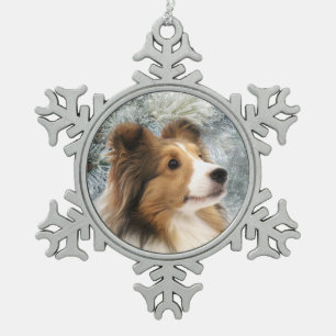 Sable Sheltie Christmas Snowflake Pewter Christmas Ornament