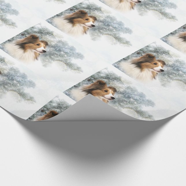 Sable Sheltie Christmas Wrapping Paper (Corner)