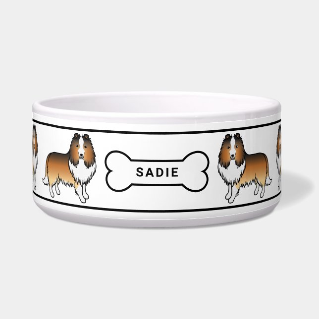 Sable Sheltie Dogs With Bone & Name (Front)