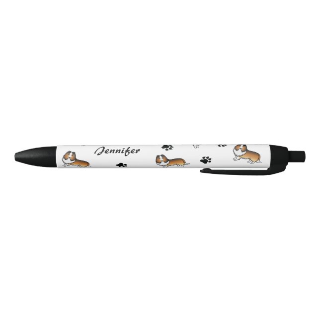 Sable Sheltie Dogs With Paws & Name Black Ink Pen (Bottom)