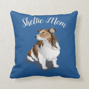 Sable Sheltie Sitting Pretty Blue Throw Pillow