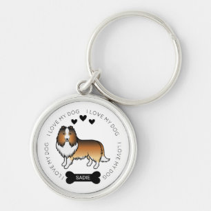 Sable Shetland Sheepdog Cartoon Dog Love & Name Keychain