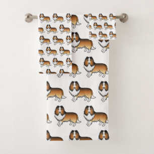 Sable Shetland Sheepdog Cartoon Dog Pattern Bath Towel Set