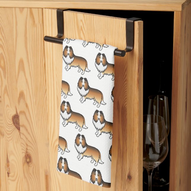 Sable Shetland Sheepdog Cartoon Dog Pattern Kitchen Towel (Thirds Fold)