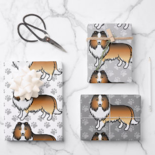 Sable Shetland Sheepdog Cartoon Dog Pattern Wrapping Paper Sheet