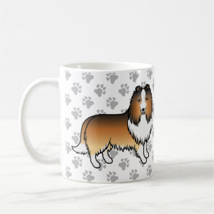 Sable Shetland Sheepdog Cartoon Dog & Paws Coffee Mug