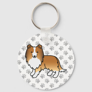 Sable Shetland Sheepdog Cartoon Dog & Paws Keychain