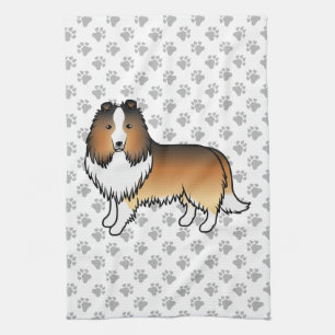 Sable Shetland Sheepdog Cartoon Dog & Paws Kitchen Towel