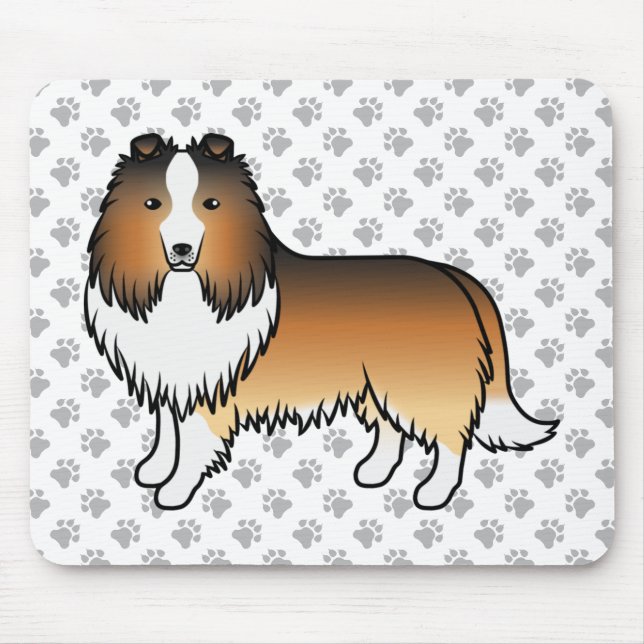 Sable Shetland Sheepdog Cartoon Dog & Paws Mouse Pad (Front)