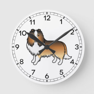 Sable Shetland Sheepdog Sheltie Cartoon Dog Round Clock