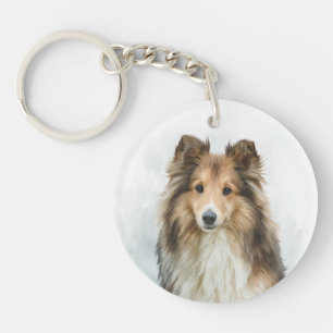 Sable Shetland Sheepdog Watercolor Art Keychain