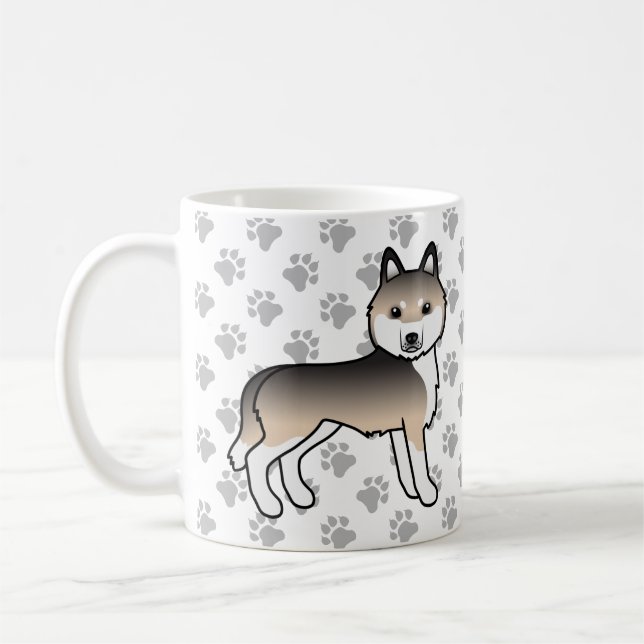 Sable Siberian Husky Cartoon Dog & Paws Coffee Mug (Left)