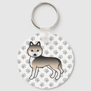 Sable Siberian Husky Cartoon Dog & Paws Keychain