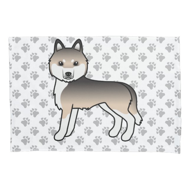 Sable Siberian Husky Cute Dog & Paws Pillowcase (Front)