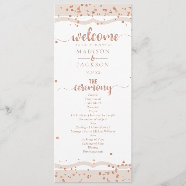 Sable Stripes & Rose Gold Confetti Programme de ma (Devant)