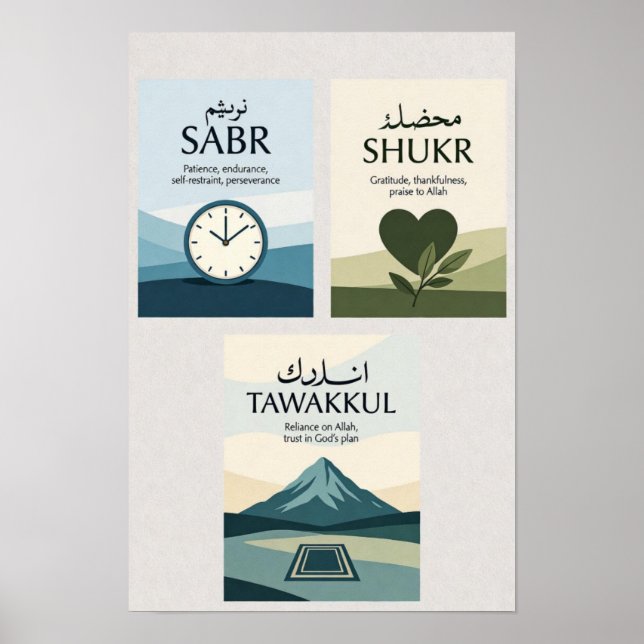 Sabr, Shukr, Tawakkul | Modern Muslim Home Gift Poster (Front)
