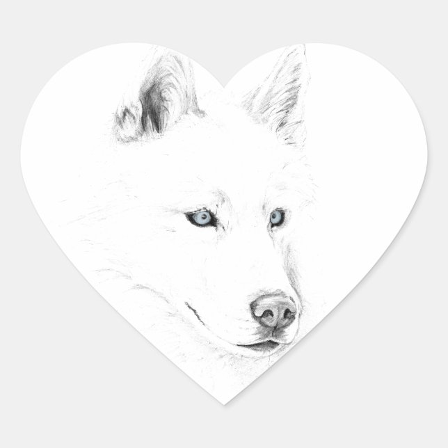 Sabre A Siberian Husky Drawing Art Blue Eyes Heart Sticker (Front)