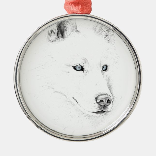 Sabre A Siberian Husky Drawing Art Blue Eyes Metal Ornament (Front)