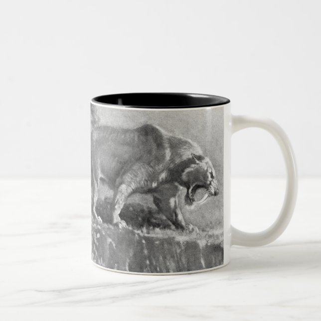 Sabre Tooth Tiger Antique Print Two-Tone Coffee Mug (Right)