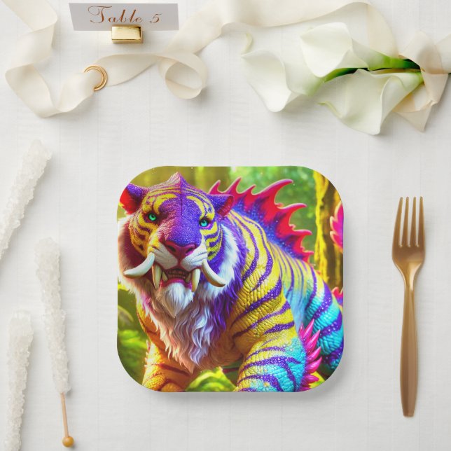 Sabre Tooth Tiger Art Paper Plate (Wedding)