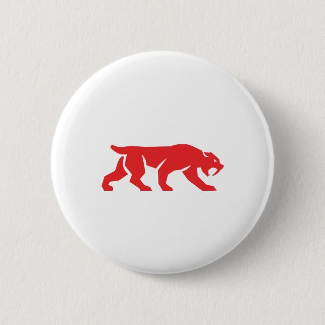 Sabre Tooth Tiger Cat Silhouette Retro 2 Inch Round Button (Front)