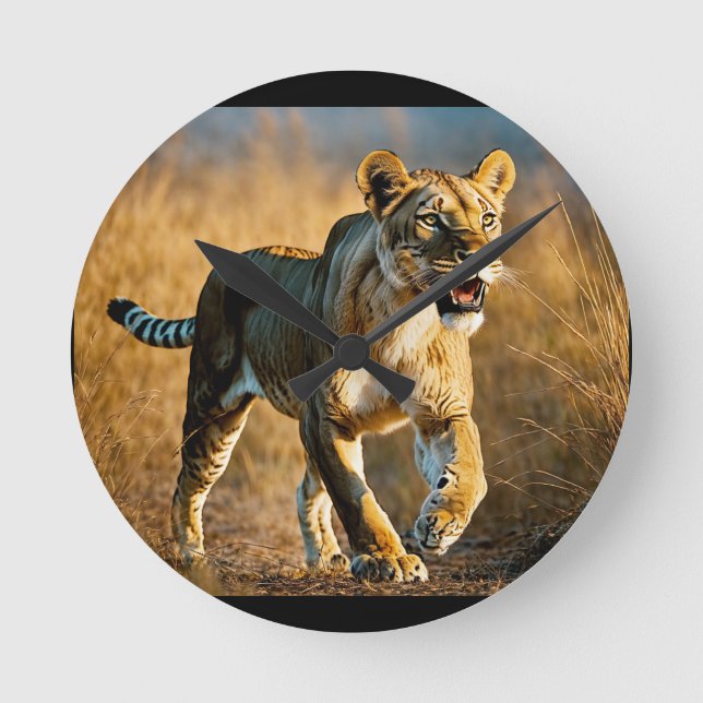 Sabre-Toothed Spotted Lioness Ambush – Predator vs Round Clock (Front)