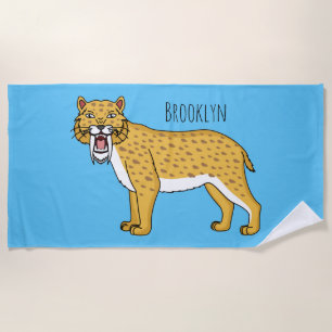 Sabre-toothed tiger illustration beach towel