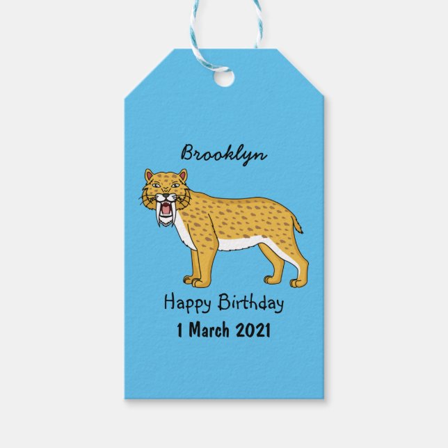 Sabre-toothed tiger illustration gift tags (Front)
