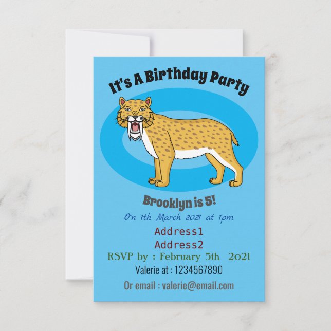 Sabre-toothed tiger illustration invitation (Front)